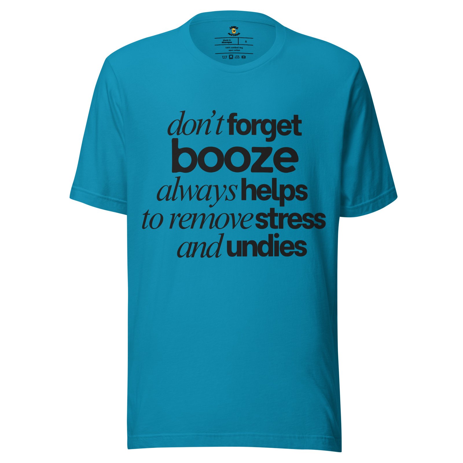 Booze, Stress & Undies – Funny Adult Humor Tee (Black Text) - Image 2