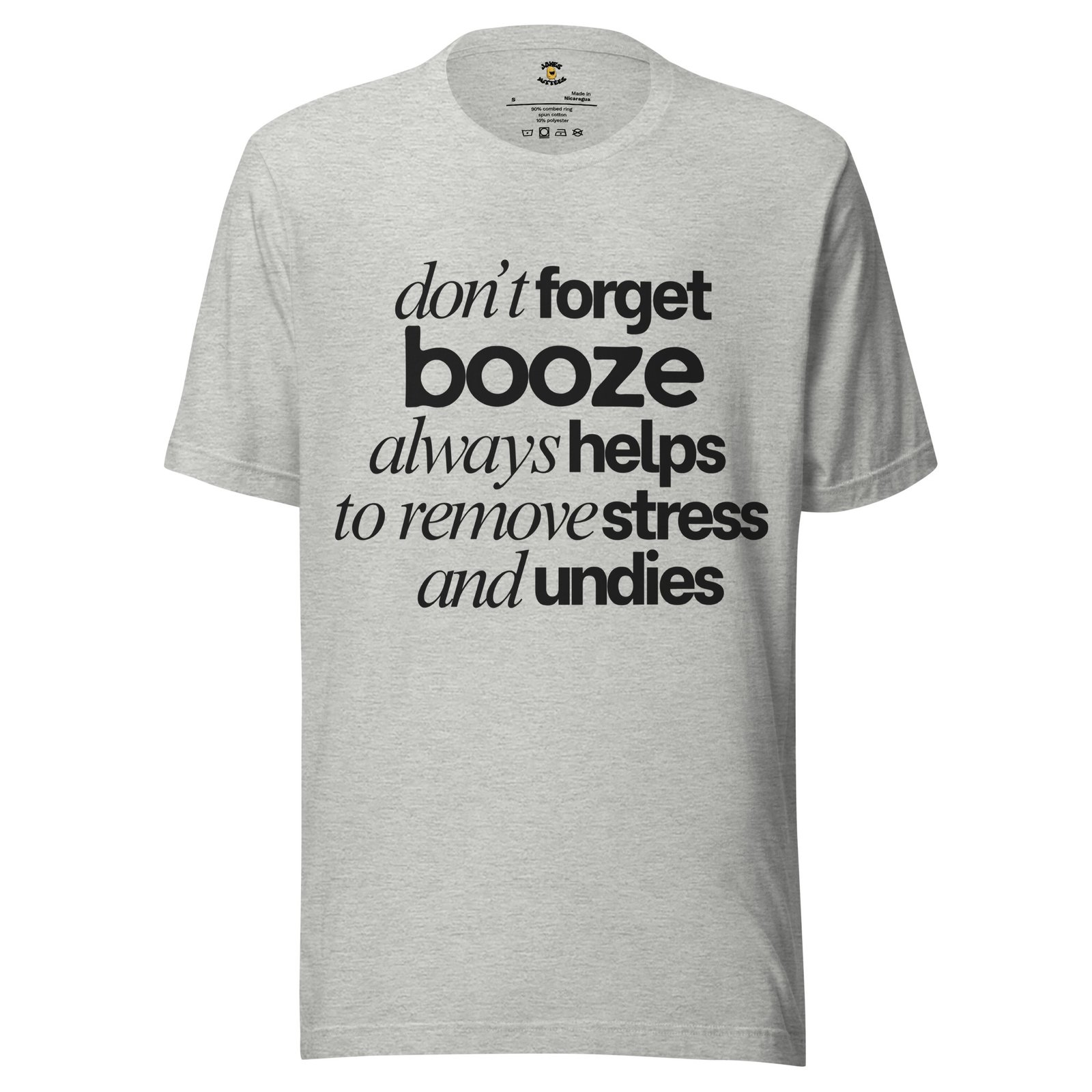 Booze, Stress & Undies – Funny Adult Humor Tee (Black Text) - Image 5