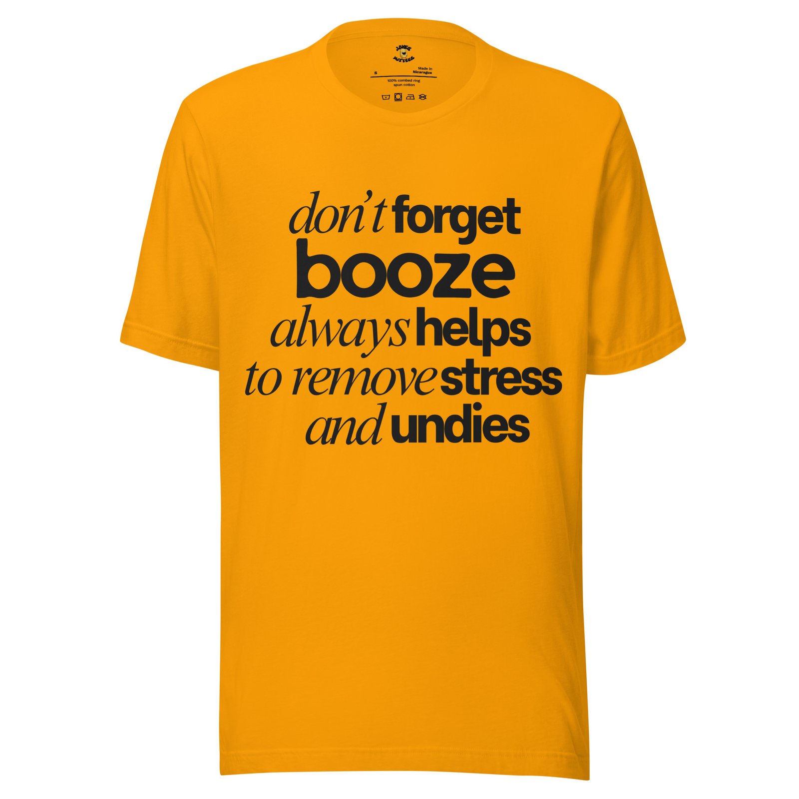Booze, Stress & Undies – Funny Adult Humor Tee (Black Text) - Image 6