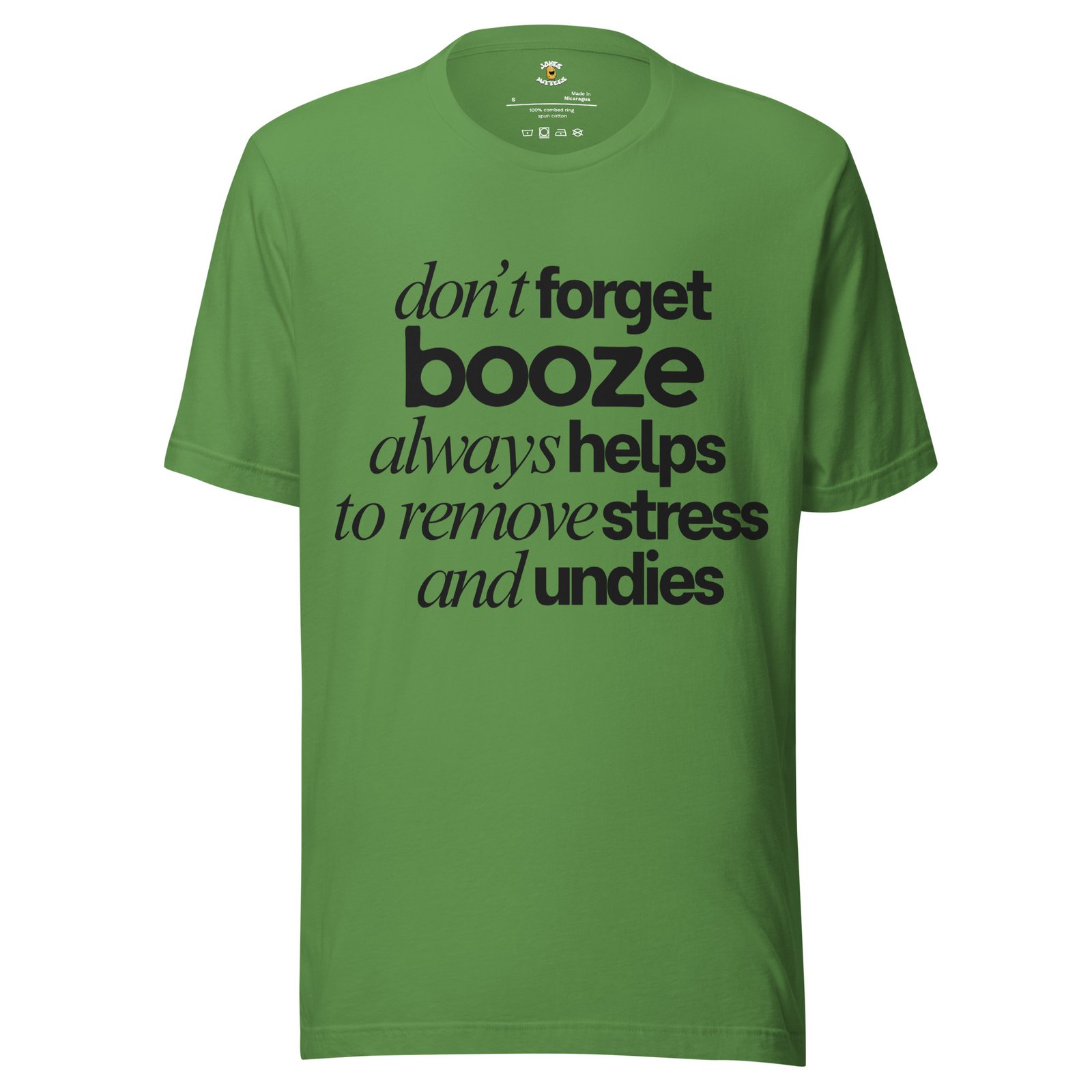 Booze, Stress & Undies – Funny Adult Humor Tee (Black Text) - Image 3