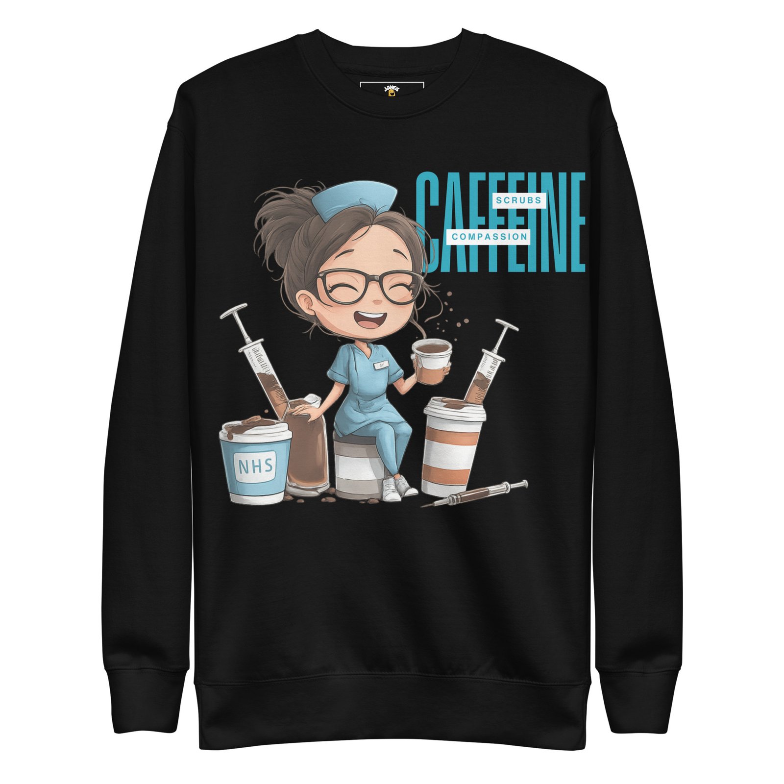 Caffeine, Scrubs, Compassion – Nurse Life T-Shirt Premium Sweatshirt For Her - Image 2