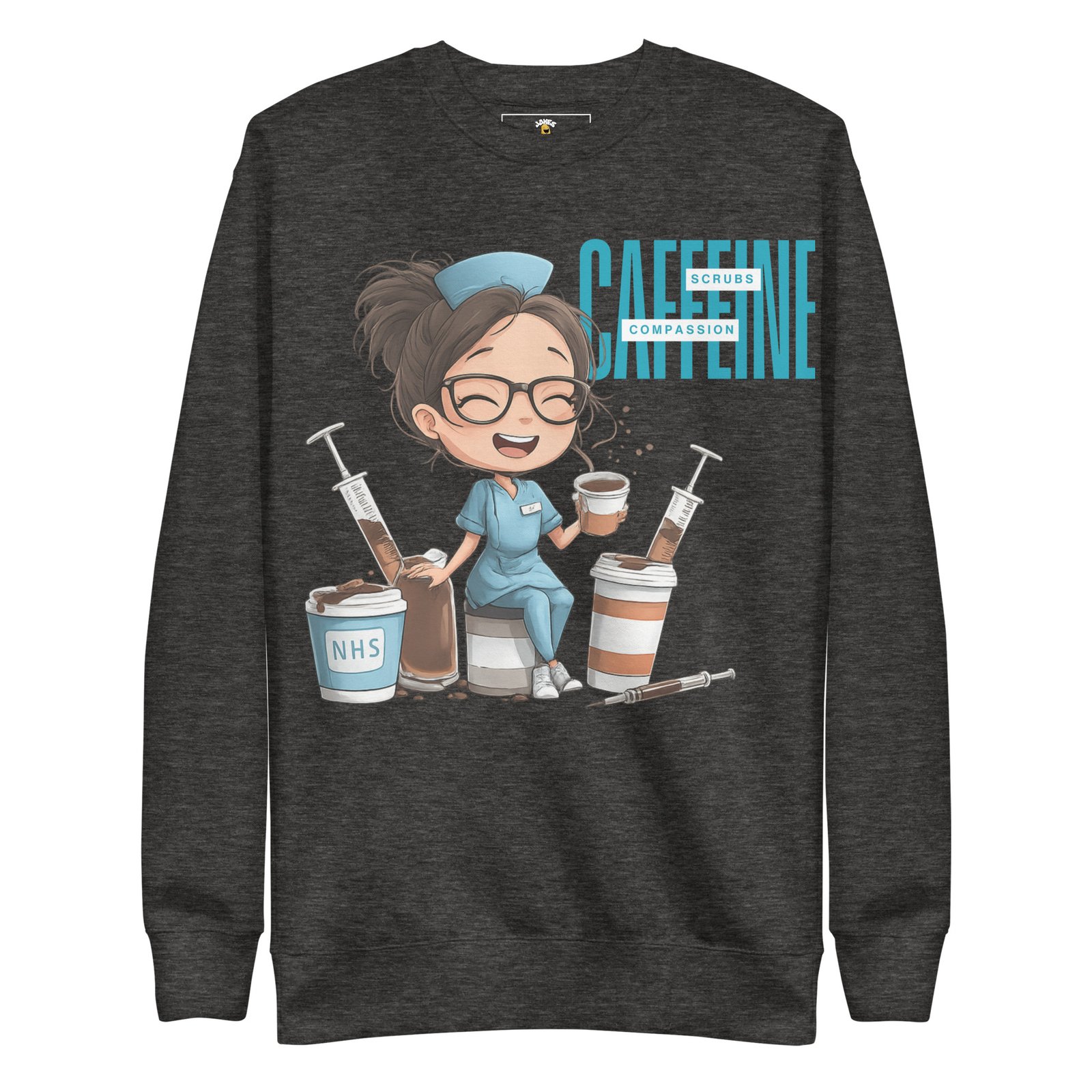 Caffeine, Scrubs, Compassion – Nurse Life T-Shirt Premium Sweatshirt For Her - Image 6