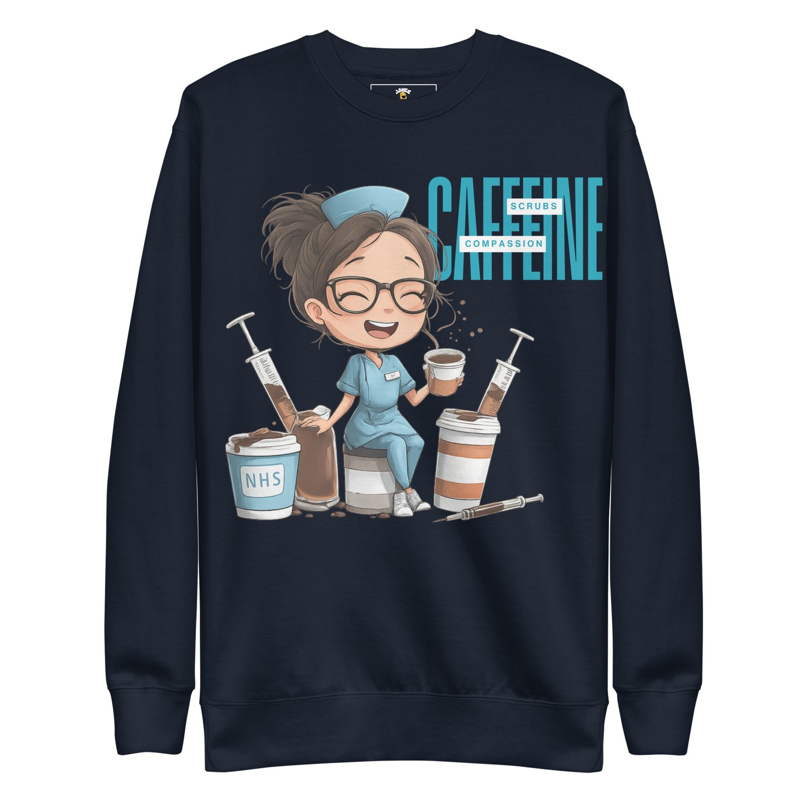 Caffeine, Scrubs, Compassion – Nurse Life T-Shirt Premium Sweatshirt For Her - Image 4