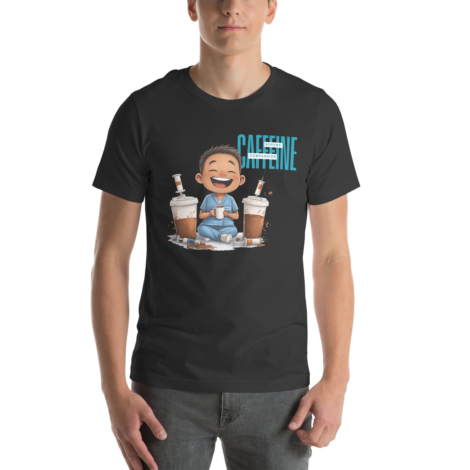 Caffeine, Scrubs, Compassion – Nurse Life T-Shirt (Male Version) - Image 3